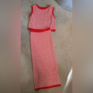 Red and White Striped Knit Matching Set